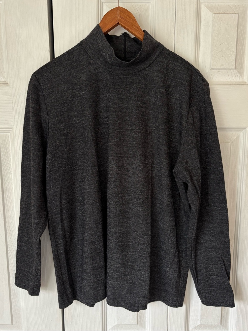 Lands’ End Wool Mock Neck Grey Base Layer Sweater Size 12